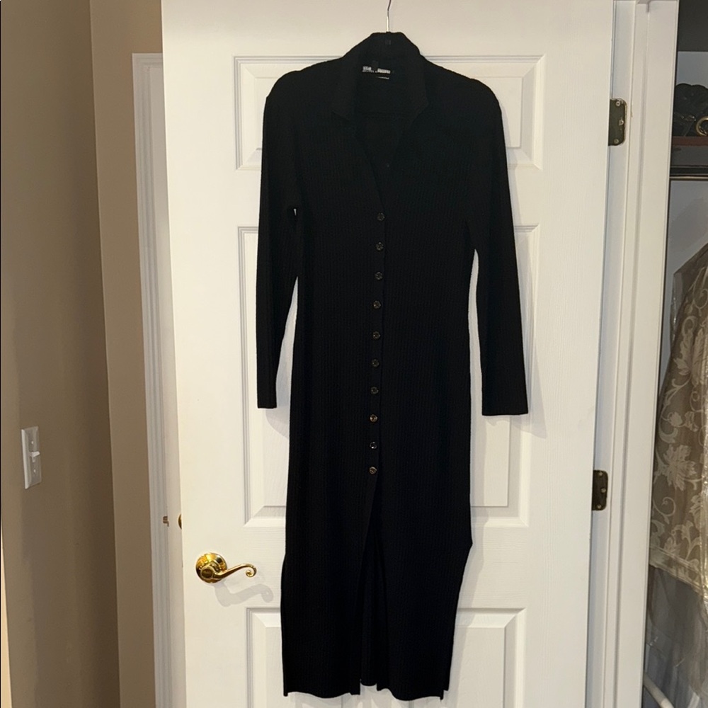 Catherine Malandrino Black Ribbed Long Sleeve Cardigan